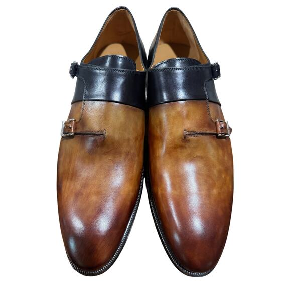 Magnanni Neto Navy / Walnut Brown Double Monk Strap Leather Shoes Sz. 13 - Picture 7 of 15